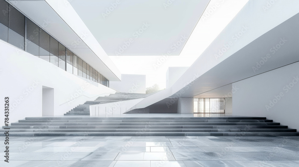 Poster futuristic architecture building background with empty wide space floor, concrete floor car showing 