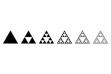 Evolution of a Sierpinski triangle, a plane fractal. Starting with a triangle, subdivided into four smaller triangles, removing the central one. Repeating step 2 with each smaller triangle infinitely. - 784331283