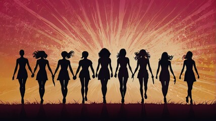 Fototapeta premium March 8, women, international women's day, girl power. Set of vector illustrations. Flat design AI generated