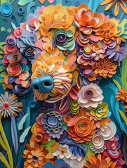 3D paper art poodle, intricate pastel paper cuts, poised and colorful, perfect for  wallpaper