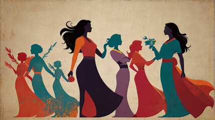 March 8, women, international women's day, girl power. Set of vector illustrations. Flat design AI generated