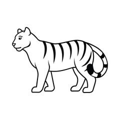 Line art illustration of a tiger in black and white