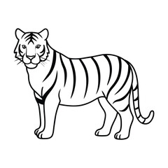 Line art illustration of a tiger in black and white