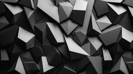 This textured image features a monochromatic 3D polygon pattern resembling crystals or abstract art, with a focus on geometric shapes - Powered by Adobe
