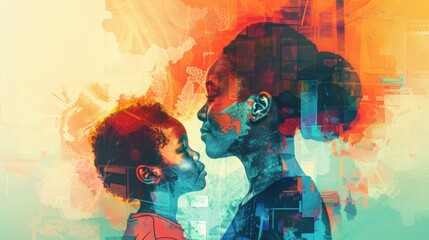 An illustration depicting a mother with a child. International Children's Day. - obrazy, fototapety, plakaty