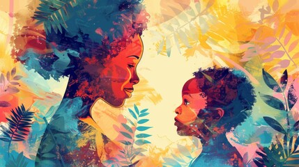 An illustration depicting a mother with a child. International Children's Day.