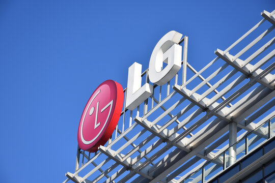 LG Electronics company office with signage, logo, emblem on the facade. WARSAW, POLAND - JANUARY 31, 2021