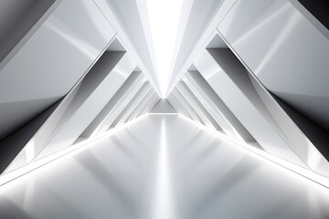 Futuristic Sci-Fi Triangular Illuminated Corridor with Minimalist White Geometric Design
