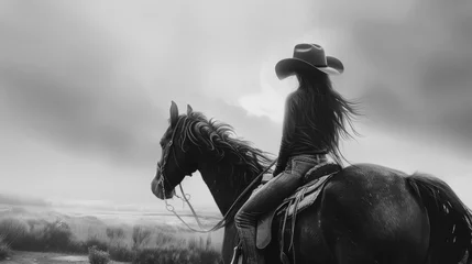 Foto auf Alu-Dibond Horse and girl with cowboy hat © Matan