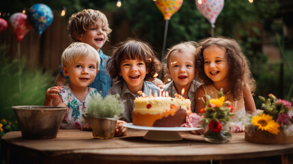 kids celebrating birthday party with candles at birthday party