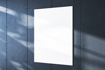 Single vertical white canvas mockup on textured wall, gallery shadow play. 3D Rendering