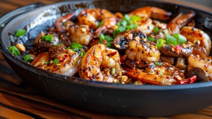 Grilled shrimp,pork,mushroom with Sichuan pepper - obrazy, fototapety, plakaty