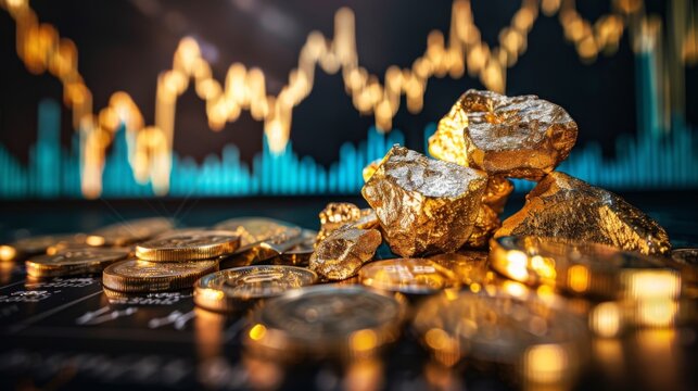 Rising gold prices concept. Investment in precious metals in the stock market