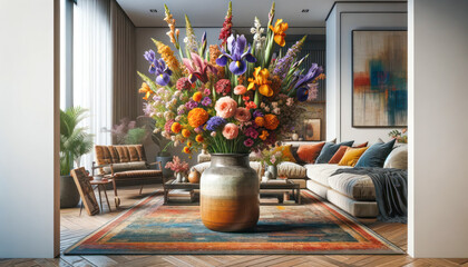 bouquet of flowers in a living room