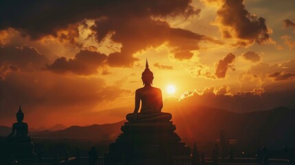 Silhouette Sunset of big buddha (walking buddha), Thailand - obrazy, fototapety, plakaty