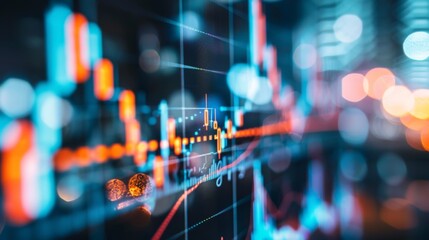 Statistic graph stock market data and finance indicator analysis from LED display. including finance statistic graph stock market education or marketing analysis. Stock analysis indicator