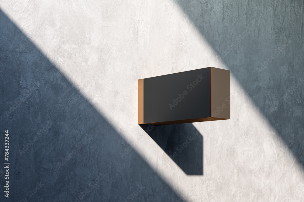 Poster modern box sign mockup with shadow on a textured concrete wall. 3d rendering
