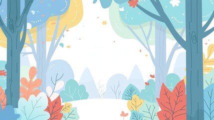 Springtime forest landscape in flat illustration style