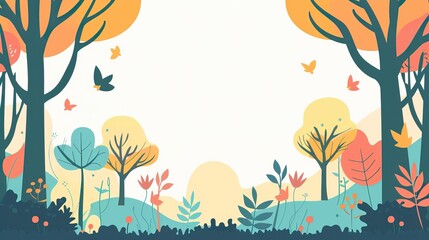 Obraz premium Flat style illustration of a forest during the spring season