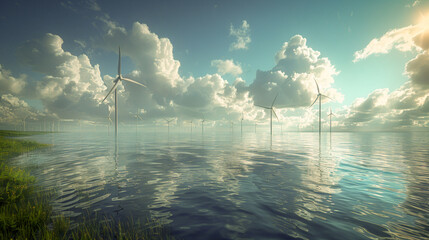 Eco-friendly landscape with wind turbines