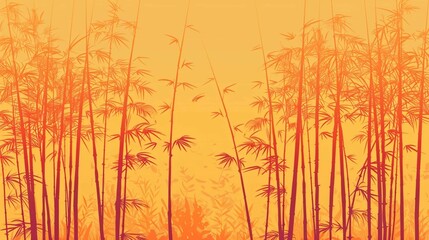 Line art drawing Bamboo Forest Silhouette