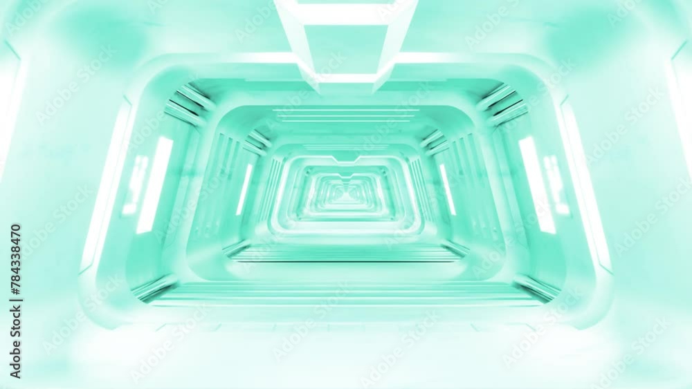 Aufkleber 3d render of futuristic spaceship with color lights corridor