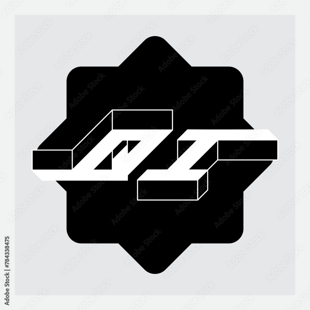 Poster three-dimension letters q and i on a substrate. isometric 3d font for design. qi - monogram or logot