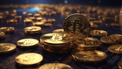 Cryptocurrency - bitcoin coins - obrazy, fototapety, plakaty