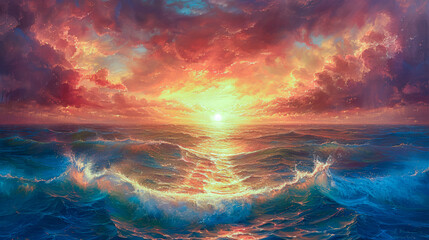 Fototapeta na wymiar Golden Sunset Over Tranquil Ocean
