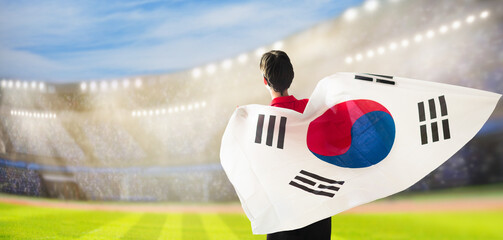 South Korea football team supporter on stadium.