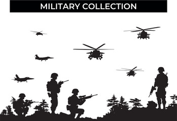 Group of Soldiers Standing on Top of a Hill. A Collection of Military Silhouettes