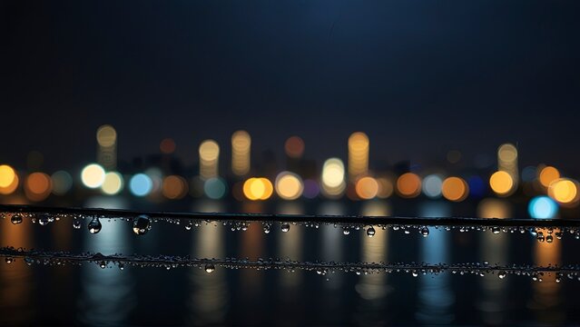 Captivating droplets cling to the window, reflecting the fading cityscape beyond in a twilight glow. Each raindrop holds a miniature world of distorted lights and shadows, like tiny crystal balls pred