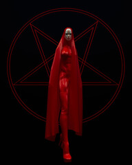 Satan red black tall woman devil demon symbol black magic pentagram Halloween 3d illustration render digital rendering