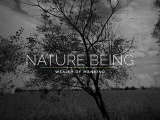 Poster 'nature being wealth of mankind' with a greyscale tree in the background