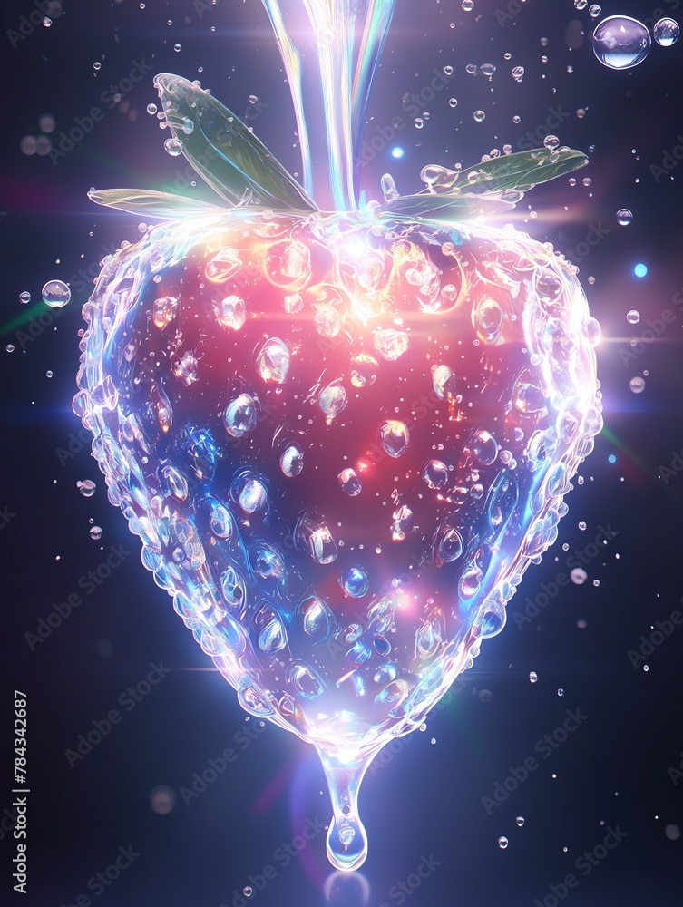 Poster AI generated illustration of an abstract glowing strawberry made from water