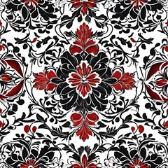 Fototapeta na wymiar AI generated illustration of elegant wallpaper with intricate black, red, and white patterns