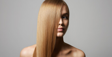 beautiful blond hair young woman. beauty portrait - 784343238