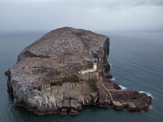 Aerial shot of Bass Rock in Firth of Forth