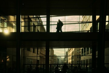 Closeup shot of people walking in a modern building