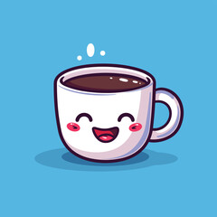 Cute kawaii coffee cup cartoon character vector illustration