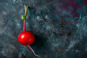 A fiery red radish on a dark violet background