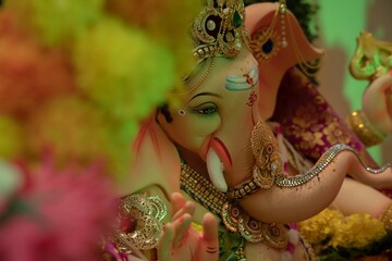 Fototapeta premium Colorful statue of Ganesha in the temple