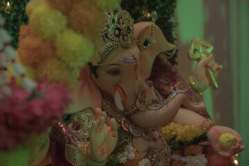 Colorful statue of Ganesha in the temple
