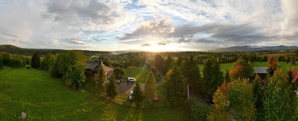 Panoramic view of a bright morning sky over the nature in Romania