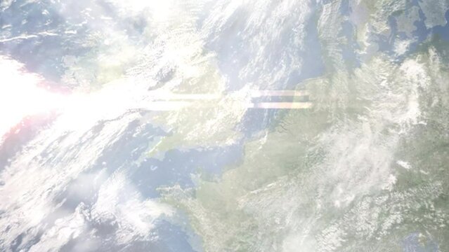 Zoom in from space and focus on Brentwood, UK. 3D Animation. Background for travel intro. Elements of this image furnished by NASA