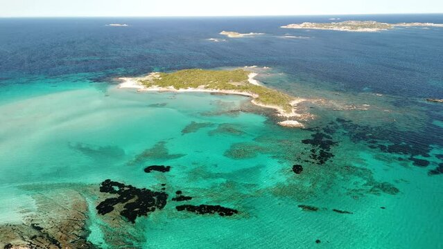 Drone flies over Grande sperone beach in Corsica