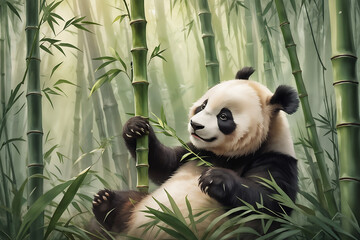 Panda eating bamboo. Generative AI