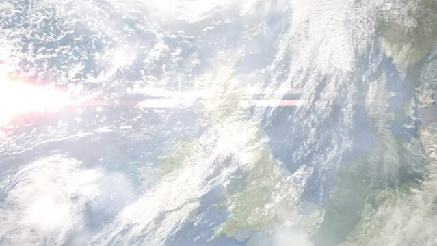 Zoom in from space and focus on Greenock, UK. 3D Animation. Background for travel intro. Elements of this image furnished by NASA