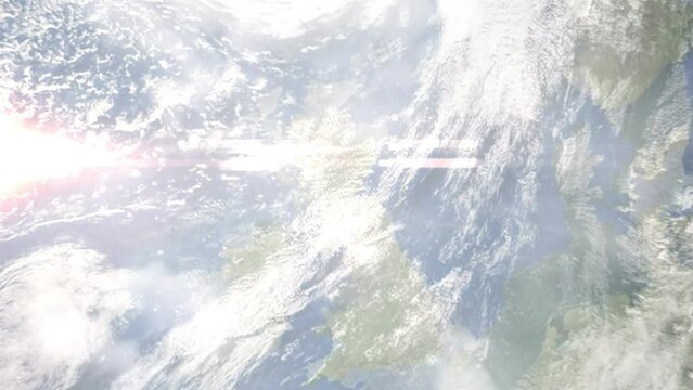 Zoom in from space and focus on Dunfermline, UK. 3D Animation. Background for travel intro. Elements of this image furnished by NASA