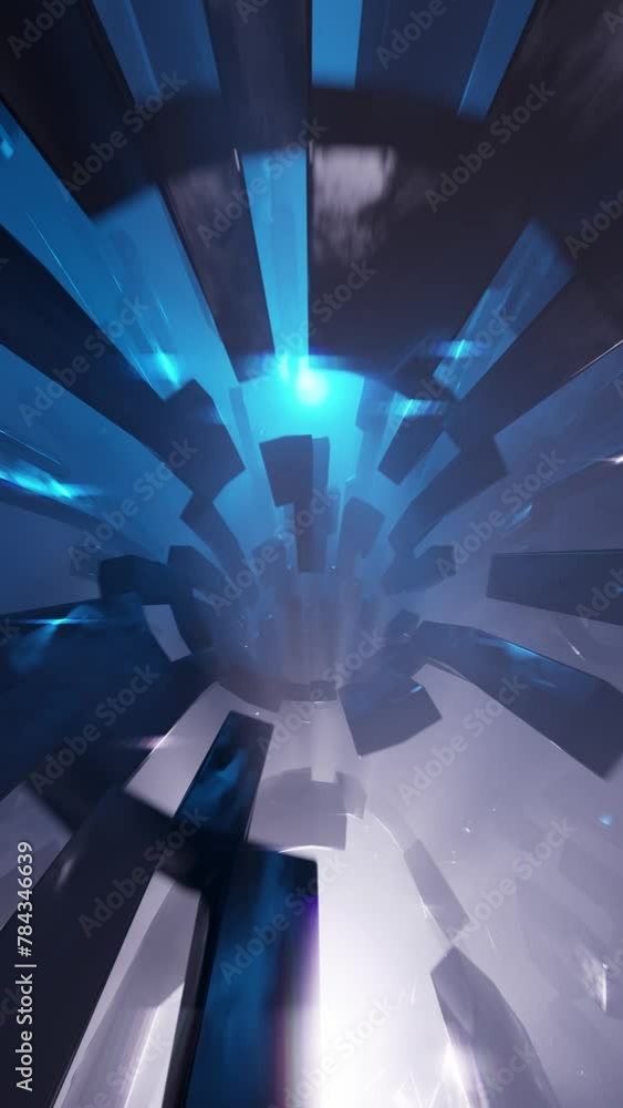 Poster 3d animated background of abstract seamless loop sci-fi tunnel with light effects